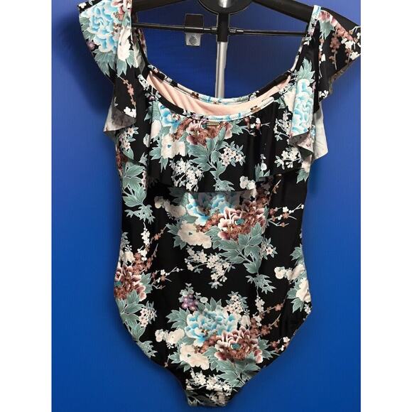 Raisins Curve Trendy Plus Size Tortuga One-Piece Black Floral Size 16w - Picture 3 of 8